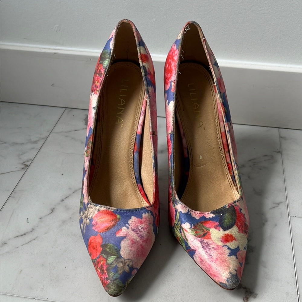Liliana Pink and Blue Floral Heels